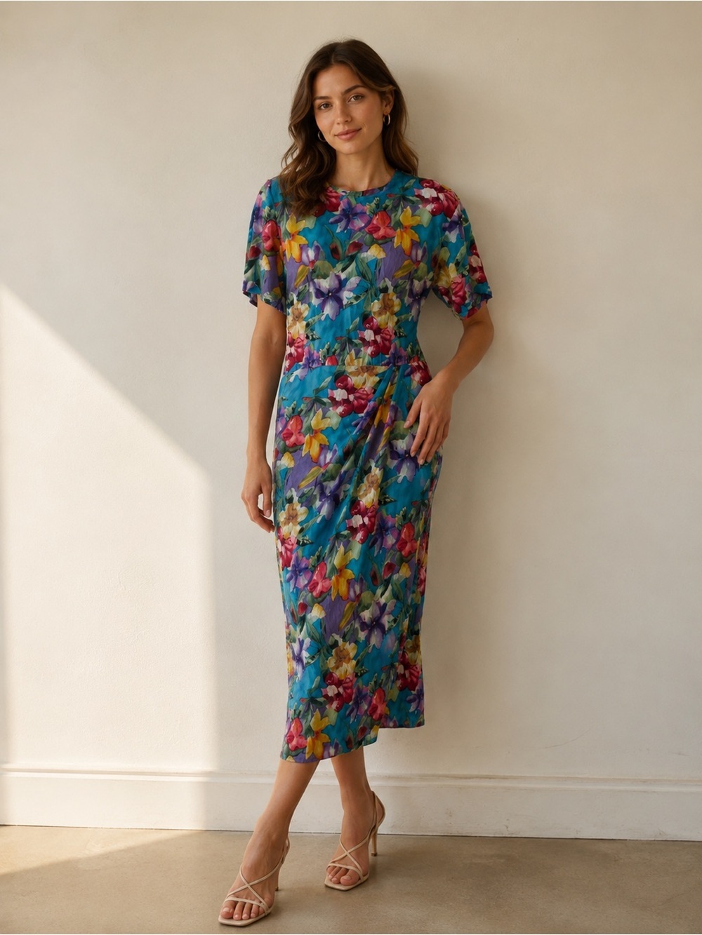 Vintage 90’s Talbots 100% Silk Tropical Floral Print Dress size 6
